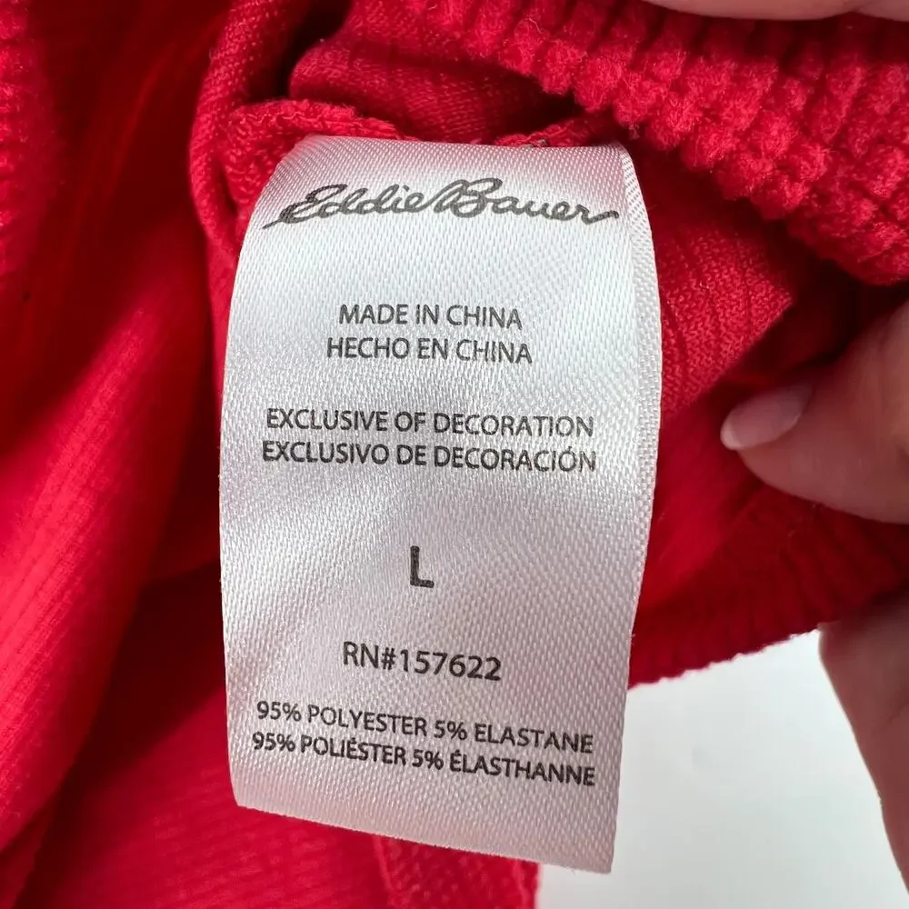 Eddie Bauer Mens Thermal Knit Red Sleep Shirt Reindeer Applique Size L